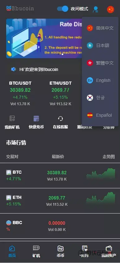 【全开源Bbank多语言】交易所二开平台币/矿机系统/分析师/币币合约交易